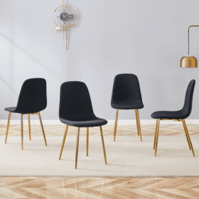 Luxury Simple Chair - Set Of 4 BLACK Linen-Cotton Material High Resilience Dining Chair With Metal Golden Leg.Integral Metal Leg Architecture,Sui (Option: BlackGold)