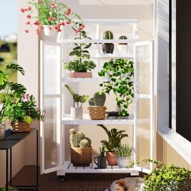 TOPMAX 62in Wood Large Greenhouse With Wheels And Adjustable Shelf (Color: White)