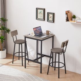 Bar Table Set With 2 Stools, PU Soft Seat & Backrest, Grey, 23.62 W X 35.4 H (Color: Grey)