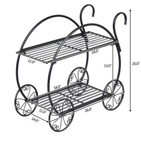 Heavy Duty Metal Flower Cart Plant Stand (Color: Black)