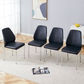 Set Of Four Black PU Comfort Dining Chairs 17.7x25 Dining Chair With Extended Backrest,BLACK PU,Silver Metal Legs,Suitable For Various Places Suc (Color: Black)