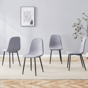 Luxury Simple Chair - Set Of 4 Light Gray Linen-Cotton Material High Resilience Dining Chair With Metal Black Leg.Integral Metal Leg Architecture (Option: BlackLight Gray)